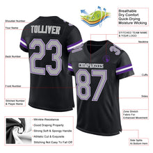 Load image into Gallery viewer, Custom Black Gray-Purple Mesh Authentic Football Jersey
