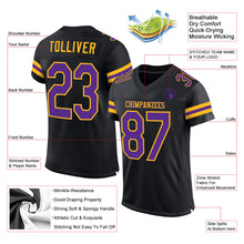 Load image into Gallery viewer, Custom Black Purple-Gold Mesh Authentic Football Jersey
