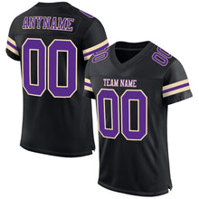 Load image into Gallery viewer, Custom Black Purple-Cream Mesh Authentic Football Jersey
