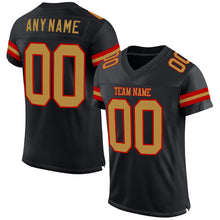 Load image into Gallery viewer, Custom Black Old Gold-Red Mesh Authentic Football Jersey
