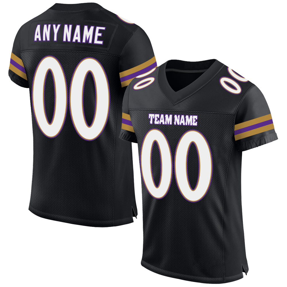 Custom Black White-Purple Mesh Authentic Football Jersey