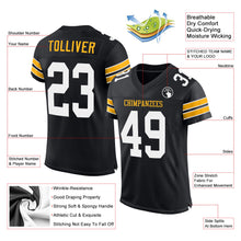 Load image into Gallery viewer, Custom Black White-Gold Mesh Authentic Football Jersey
