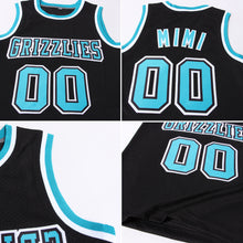 Load image into Gallery viewer, Custom Black Teal-White Authentic Throwback Basketball Jersey
