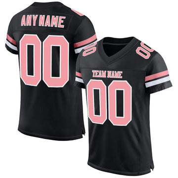 Custom Black Medium Pink-White Mesh Authentic Football Jersey