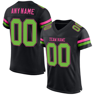 Custom Black Neon Green-Pink Mesh Authentic Football Jersey