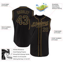 Load image into Gallery viewer, Custom Black Black-Old Gold Authentic Sleeveless Baseball Jersey
