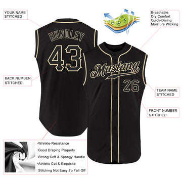 Custom Black Black-Cream Authentic Sleeveless Baseball Jersey