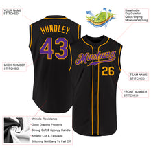 Load image into Gallery viewer, Custom Black Purple-Gold Authentic Sleeveless Baseball Jersey
