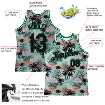 Custom Black Black-Kelly Green 3D Pattern Tropical Hawaii Palm Leaves Authentic Basketball Jersey