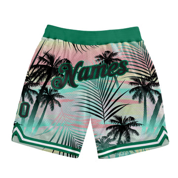 Custom Black Black-Kelly Green 3D Pattern Design Tropical Palm Leaves Authentic Basketball Shorts