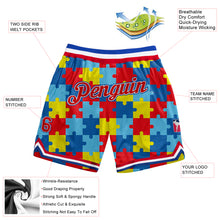 Load image into Gallery viewer, Custom Black Red-Royal 3D Pattern Design Autism Awareness Puzzle Pieces Authentic Basketball Shorts
