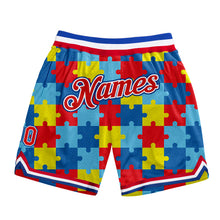 Load image into Gallery viewer, Custom Black Red-Royal 3D Pattern Design Autism Awareness Puzzle Pieces Authentic Basketball Shorts
