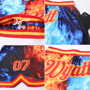 Custom Black Red-Gold 3D Pattern Design Flame Authentic Basketball Shorts