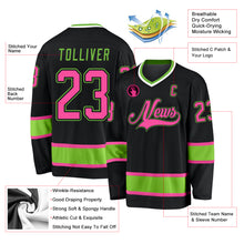 Load image into Gallery viewer, Custom Black Pink-Neon Green Hockey Jersey
