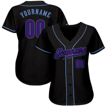 Load image into Gallery viewer, Custom Black Purple-Light Blue Authentic Baseball Jersey
