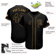 Load image into Gallery viewer, Custom Black Black-Old Gold Authentic Baseball Jersey
