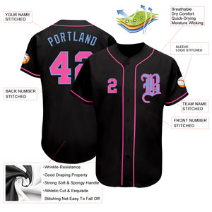 Custom Black Pink-Light Blue Authentic Baseball Jersey