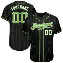 Load image into Gallery viewer, Custom Black Neon Green Pinstripe Neon Green-White Authentic Baseball Jersey
