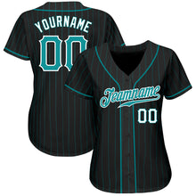 Load image into Gallery viewer, Custom Black Teal Pinstripe Teal-White Authentic Baseball Jersey
