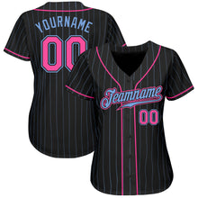 Load image into Gallery viewer, Custom Black Light Blue Pinstripe Pink-Light Blue Authentic Baseball Jersey
