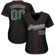Load image into Gallery viewer, Custom Black Kelly Green Pinstripe Kelly Green-Red Authentic Baseball Jersey

