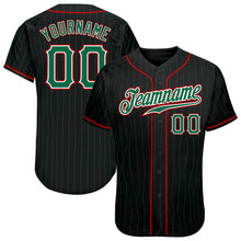 Load image into Gallery viewer, Custom Black Kelly Green Pinstripe Kelly Green-Red Authentic Baseball Jersey

