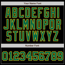 Load image into Gallery viewer, Custom Black Kelly Green Pinstripe Kelly Green-Gold Authentic Baseball Jersey
