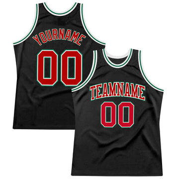 Custom Black Red-Kelly Green Authentic Throwback Basketball Jersey