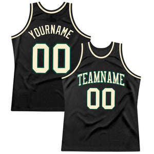 Custom Black Cream-Green Authentic Throwback Basketball Jersey