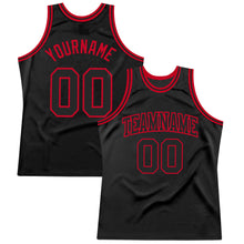 Load image into Gallery viewer, Custom Black Black-Red Authentic Throwback Basketball Jersey
