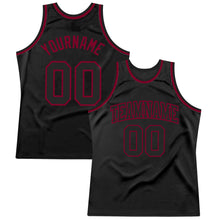 Load image into Gallery viewer, Custom Black Black-Maroon Authentic Throwback Basketball Jersey
