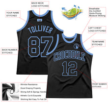 Load image into Gallery viewer, Custom Black Black-Light Blue Authentic Throwback Basketball Jersey
