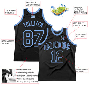 Custom Black Black-Light Blue Authentic Throwback Basketball Jersey