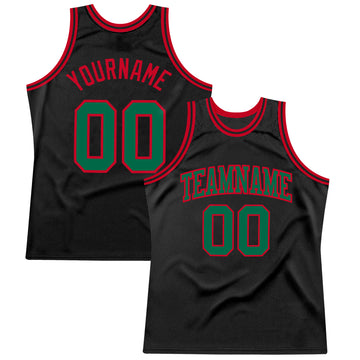 Custom Black Kelly Green-Red Authentic Throwback Basketball Jersey