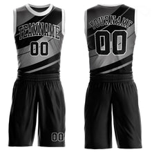 Load image into Gallery viewer, Custom Black Black-Gray Round Neck Sublimation Basketball Suit Jersey
