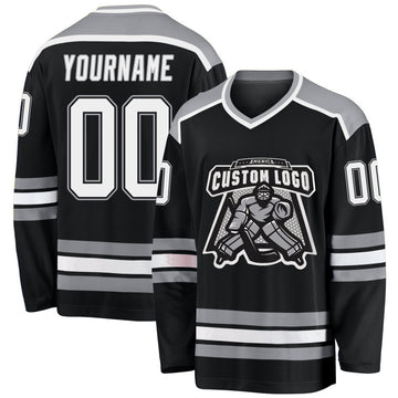 Custom Black White-Gray Hockey Jersey