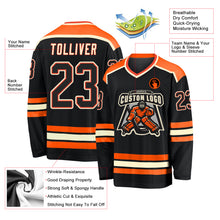 Load image into Gallery viewer, Custom Black Black Orange-Cream Hockey Jersey

