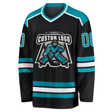 Load image into Gallery viewer, Custom Black Teal-White Hockey Jersey
