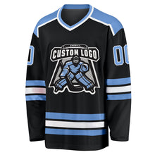 Load image into Gallery viewer, Custom Black Light Blue-White Hockey Jersey
