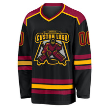 Load image into Gallery viewer, Custom Black Maroon-Gold Hockey Jersey
