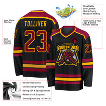 Load image into Gallery viewer, Custom Black Maroon-Gold Hockey Jersey
