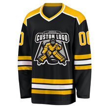 Load image into Gallery viewer, Custom Black Gold-White Hockey Jersey
