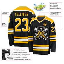 Load image into Gallery viewer, Custom Black Gold-White Hockey Jersey
