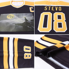 Load image into Gallery viewer, Custom Black Gold-White Hockey Jersey
