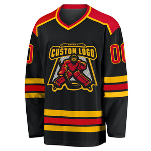 Custom Black Red-Gold Hockey Jersey