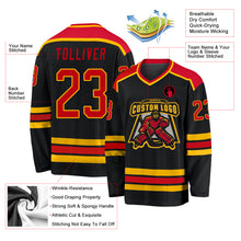 Load image into Gallery viewer, Custom Black Red-Gold Hockey Jersey

