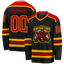 Load image into Gallery viewer, Custom Black Red-Gold Hockey Jersey
