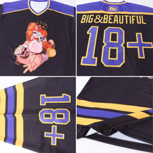 Load image into Gallery viewer, Custom Black Purple-Gold Hockey Jersey
