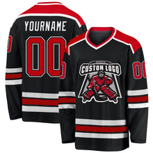 Load image into Gallery viewer, Custom Black Red-White Hockey Jersey
