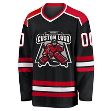 Load image into Gallery viewer, Custom Black White-Red Hockey Jersey

